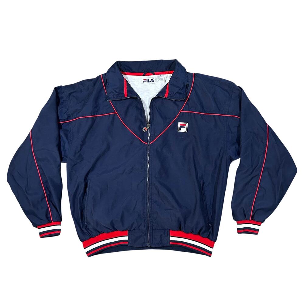 Vintage 90s Fila Track Jacket Mens XL Full Zip Navy Blue